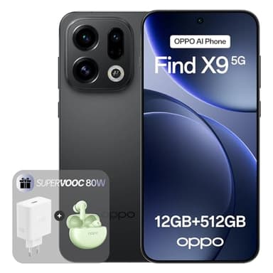 OPPO Find X9 5G 12+512GB, Smartphone liberado con IA, Pantalla ProXDR 6.59" 120Hz, Cámara Hasselblad de 50 MP, 4K Motion, 7025 mAh, IP69, Space Black (Incluye Cargador SUPERVOOC 80W y Enco Air4)