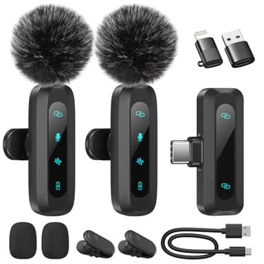 WARM BOX Micrófono de Solapa Inalámbrico para iPhone, iPad, Teléfono Android, 2-Pack Mini Micrófono con Reducción de Ruido, Emparejamiento Automático y Mute & Reverb para Vlogging, Grabación de Vídeo