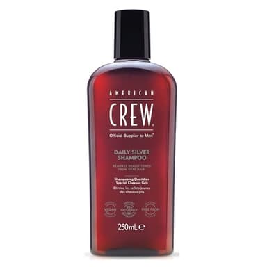American Crew — Daily Silver Shampoo, Champú para Hombres con Cabello Gris y Blanco, Neutraliza Tonos Amarillos, Hidrata y da Brillo Natural, Uso Diario sin alterar el Color, 250 ml