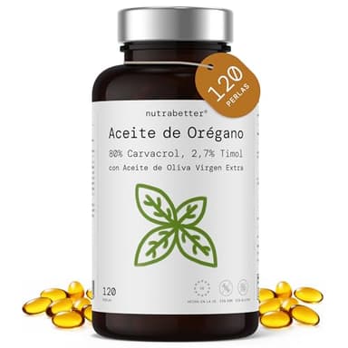 Aceite de Orégano Capsulas 150 mg - 80% Carvacrol y 2,7% de Timol - 120 Cápsulas Blandas - Con Aceite de Oliva Virgen Extra - Refuerzo Inmunitario, Bienestar Digestivo y Antioxidante - nutrabetter®