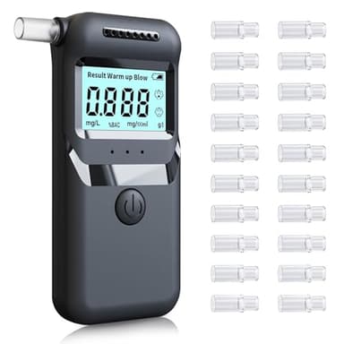 Alcoholimetro Digital Homologado, Profesional Portátil de Alcohol con Pantalla LCD, Semi-Conductor de la Tecnología de Sensor, 20 Boquillas,Alcolimetros Personal para Uso Doméstico y Profesional