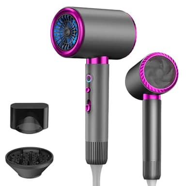 Bizcasa Secadores de pelo Profesional, 2400W Secador de Pelo Ionico, 3 Temperaturas/2 Velocidades, Secado Rápido, Frío/Calor Botón, con Concentradora y Difusor, para familias y el salón (Gris)