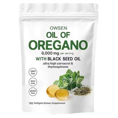Oil of Oregano with Black Seed Oil,2 in 1 Formulated 6000mg Oregano Oil Capsules, Immunity Naturally,Plant Based, Non-GMO & Immune Support (1)