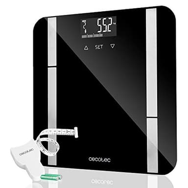 Cecotec Báscula de Baño Digital Surface Precision 9450 Full Healthy. Alta precisión, Plataforma de Cristal templado de seguridad, Pantalla LCD, Capacidad máxima de 180kgr, Cinta métrica