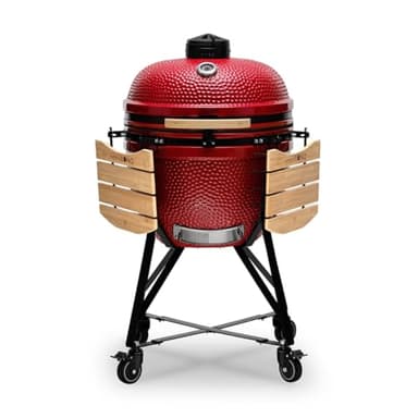 Kamado BONO BBQ - Barbacoa Grande XXL con 6 accesorios - Ø 64 cm Kamado Barbacoa con Accesorios - Parrilla ahumador rojo en la terraza, balcón o jardín
