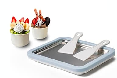 JoyMech Plancha para Hacer Helados, Plancha de Hacer Helados, Plancha para Hacer Ice Cream Rolls, Incluye 2 espátulas, Ideal para Preparar Helado Enrollado Casero y Yogur Helado (Azul)