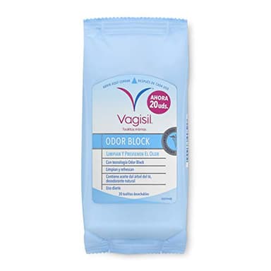 Vagisil Toallitas Higiene Íntima Odor Block, Limpian, Refrescan y Previenen el Olor Hasta 24H, 20 Unidades