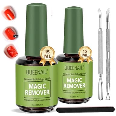 2 Pcs Quita Esmalte Semipermanentes para Uñas, 15ml Quitaesmaltes De Uñas, Gel Nail Polish Removercon Empujador Cutícula y Lima de Uña,Rápidamente el Esmalte de Uñas en 3-5 Minutos