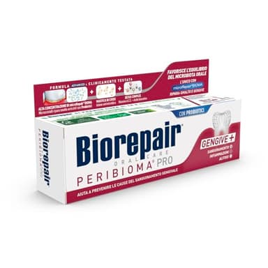 Biorepair, Pro Gengive+ - Pasta de dientes peribioma, 75 ml, para una microbiota oral normal, previene el sangrado, periodontitis y parimplantitis, protege contra la placa de encías