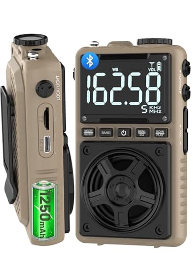 Radio Bluetooth AM FM de onda corta con alerta meteorológica NOAA, radio de bolsillo portátil recargable de 1250 mAh con la mejor recepción, altavoz grande de 5 W, sintonizador digital y auriculares,