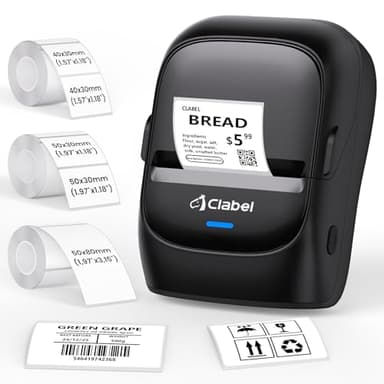 CLABEL Impresora Etiquetas Autoadhesivas, 221B Mini Termica Etiquetadora Adhesivas Bluetooth Portátil Label Printer Compatible con iOS y Android para Oficina Tienda Hogar con 3 Rollos Etiquetas(Negro)