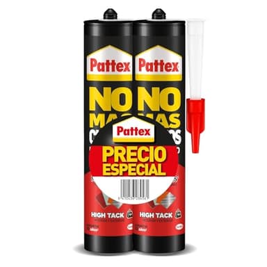 Pattex No Mas Clavos Para Todo HighTack, adhesivo de montaje resistente a temperaturas extremas, pegamento fuerte en superficies húmedas, adhesivo blanco, pack ahorro con 2 cartuchos x 446 g