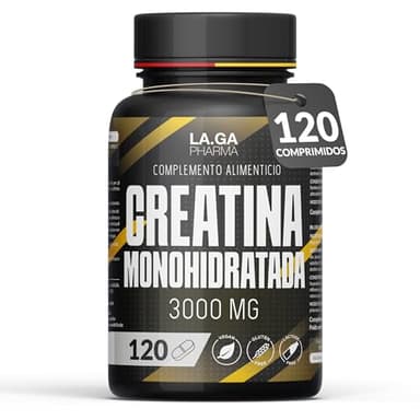 Creatina Monohidratada 120 Comprimidos con 3000mg de Creatin Pura. Creatine para Aumentar la Masa Muscular, Fuerza y Resistencia Física. Mejora el rendimiento físico. 100% vegana y Sin OGM
