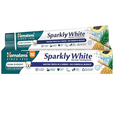 Himalaya Herbals Sparkly White Herbal Vegetarian Toothpaste for whitening teeth with advanced plague removal|Anti-inflammatory 12-Hour Germ Protection- 75ml