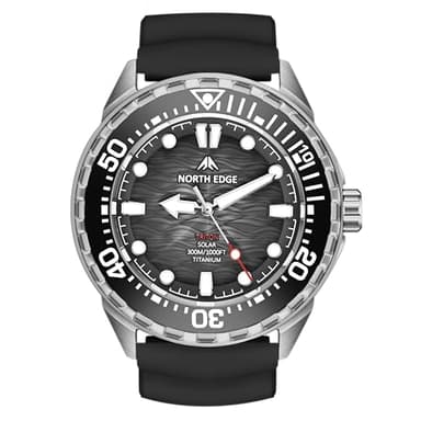 NORTH EDGE Triton-TI - Reloj de buceo solar para hombre, caja de titanio, resistente al agua hasta 300 m, autocarga, luminoso, bisel unidireccional, reloj de pulsera profesional para bucear