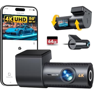CIEVIE 4K+1080P Dash CAM Coche, 5GHz WiFi Dashcam con Tarjeta SD 64GB, Camara Vigilancia Coche con 1,5″Pantalla, 170° Gran Angular, Sensor G,Visión Nocturna,Monitor de Aparcamiento,Grabación en Bucle