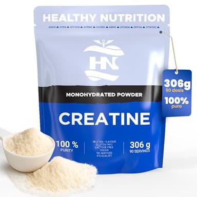 Creatina Monohidrato en Polvo 306g (90 Dosis) - Creatina Pura sin Sabor - Suplemento Deportivo para Masa Muscular - Sin Aditivos ni Alérgenos