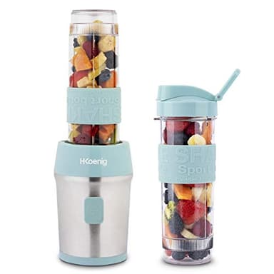 H.Koenig Mini batidora Smoothie maker Compacto 570mL SMOO16 Sin BPA Potente 300W, Batidora de Smoothie 2 Botellas Portátiles, 4 Cuchillas de Acero Inoxidable, azul pastel