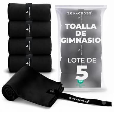 ZENACROSS Toalla Microfibra, Lote de 5, 40 x 77 cm - Secado Rápido y Absorbente - Toalla Gimnasio para Gym, Senderismo - Negro