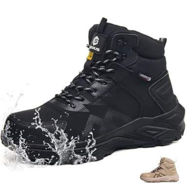 CYKYGGO Botas de Seguridad para Hombre S3 Impermeable Zapatos de Seguridad Mujer Altos ESD Ligeros Botas de Trabajo Antiestático Negro EU 42
