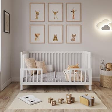 Love For Sleep Cuna Bebé 70x140 cm Convertible en Cama Junior – Cuna Evolutiva Infantil de Madera Blanca con Barandilla de Seguridad