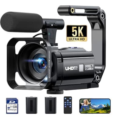 FIREFOTO Cámara de Vídeo 5K, 56MP Videocámara Doble Lente 16X WiFi IR Visión Nocturna Camera, Pantalla táctil 3.0" cámara Vlog Youtube Camcorder con 2 baterías, Tarjeta de 64GB,Micrófono