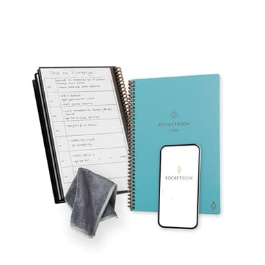 Rocketbook Fusion Agenda de Productividad Sin fechas Reutilizable, Tamaño A5, 15 cm x 22,4 cm, Turquesa - Objetivos, Calendario Mensual y Semanal, Listas de Tareas Diarias, Páginas de Rayas y Puntos