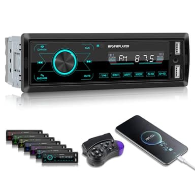Radio para Coche 1 DIN - Techschermo Radio para Coche con Bluetooth, Manos Libres, Radio FM, Entrada AUX/TF/USB, Control En El Volante y Configuración de la Iluminación de Los Botones