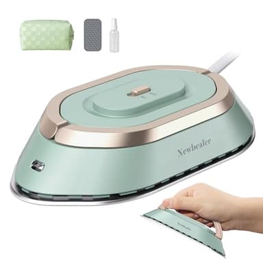 Newbealer Plancha de Viaje para Ropa, Plancha Pequeña Voltaje Universal 100V-240V, Ligera y Compacta sin Vapor con Suela de Cerámica Antiadherente, Bolsa de Transporte, Verde