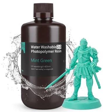 ELEGOO Resina Lavable con agua Mejorada 2.0, Resina Rápida para Impresora 3D Lavable con agua con Menor Contracción y Mayor Precisión para Impresora LCD/DLP/SLA/3D Verde Claro 2.0 1000g