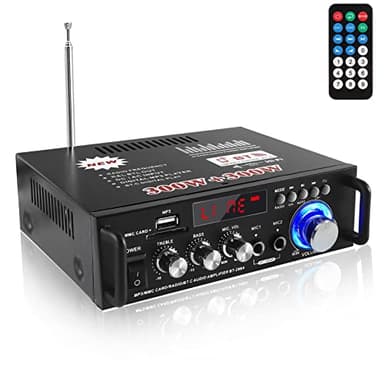 Etlephe Amplificador Audio HiFi 600W con Bluetooth 5.0, 12V 220V 2 Canales, Pantalla LCD, Alta Fidelidad, Radio FM Portátil, SD Card/USB Input, para Hogar o Coche