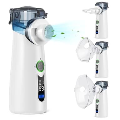 NVKHG Aerosol Silencioso, Máquina de Aerosol Ultrasónica Portátil, Con Pantalla Digital, Limpieza Residual Automática, Recargable USB-C para Adultos y Niños-Gris