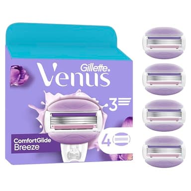 Gillette Venus ComfortGlide Breeze Hojas, Hojas De Recambio 4 Recambios, Mango De Metal Y Soporte Para Ducha
