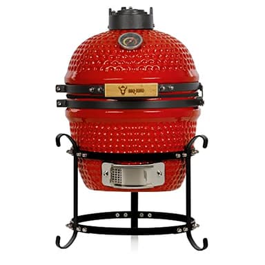 BBQ-Toro Barbacoa de Carbón Kamado "Haiiro" | Ø 32 cm | Barbacoa con Termómetro y Asas de Madera | Color Rojo | Parrilla de Cerámica Kamado, Mini Parrilla de Carbón