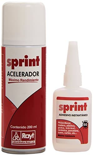 Rayt 607-99 SPRINT KIT Adhesivo instantáneo de cianoacrilato, uniones rápidas y súper resistentes en segundos. Plástico, caucho, goma, metales, porcelana + SPRINT ACELERADOR tapaporos, 50g + 200ml