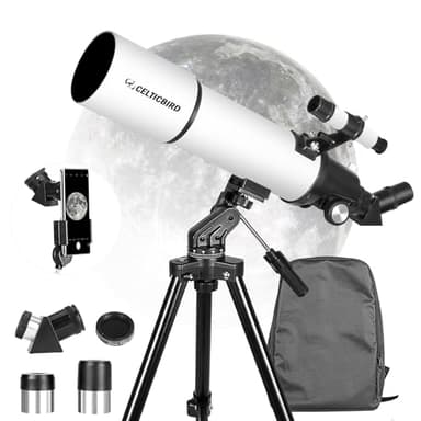 CELTICBIRD Telescopio para Adultos Principiantes en astronomía - Telescopio Refractor portátil astronómico Revestimientos de Alta transmisión Totalmente Multicapa Montaje AZ （80600）