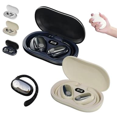 Auriculares deportivos Bluetooth con orejas colgantes, 2025 mejorados auriculares con micrófono con cancelación inalámbrica, indicador LED estéreo HiFi, reducción de ruido, ligeros y compactos para el