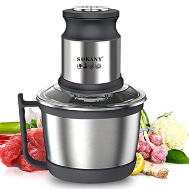 SOKANY Picadora Eléctrica Picadora de Carne y Verduras Eléctrica Trituradora de Alimentos de Acero Inoxidable, Picadora Batidora Eléctrica de Cocina 4 Cuchillas y 2 Velocidades (SK-7027, 800W, 3L)