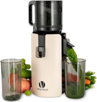 Ventray Extractor de Zumos y Verduras | 120mm Slow Juicer | 1.2L Capacidad | Prensado en Frío | Doble Filtrado | Prensado Secundario | Sin BPA | 250W | Fácil Limpieza | Para Frutas y Verduras - Marfil