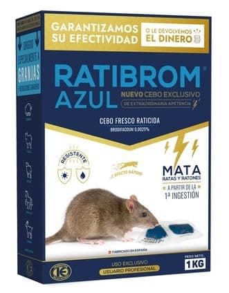 Todo Cultivo Raticida Cebo Fresco brodifacoum 1 kg. Mata Ratas y Ratones con una Sola ingestión. Ratribrom Azul 1kg
