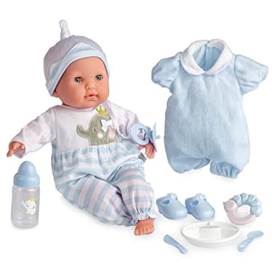 JC Toys- Muñeco Berenguer Boutique de Cuerpo Blando de 38 cm, Abre y Cierra los Ojos, Incluye Ropa y 8 Accesorios, Azul, diseñado en España por Berenguer, +2 años