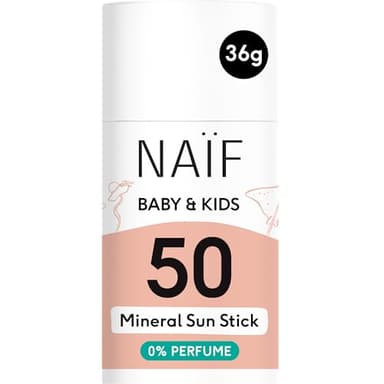 Naïf Barra de protección solar mineral- para bebés y niños- SPF 50- barra sin microplásticos- 0% perfume - Protección UVA y UVB - resistente al agua - dermatológicamente probado - 36G