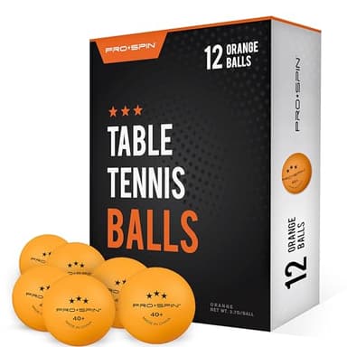 PRO SPIN Pelotas de Ping Pong de Color Naranja, 3 Estrellas 40+ (12 Unidades) | Pelotas de Entrenamiento ABS Extremadamente Resistentes para mesas de Ping Pong de Interior y