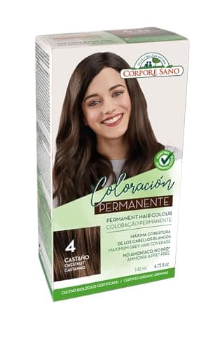 Corpore Sano Tinte Permanente Castaño (4) sin amoníaco, resorcinol, PPD ni parabenos. Con Aloe Vera, Sésamo y Keratina Vegetal 140 ml