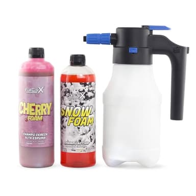 FULLCARX Kit Champús con Pulverizador a Presión Automático Eléctrico, Champú Espuma Activa Snow Foam PH Neutro, Champú Jabón Rosa Cherry Foam, Limpieza Exterior Coche, Productos Detailing Profesional