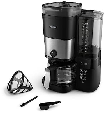 Philips Todo en 1 Cafetera de goteo - molinillo cónico incorporado para granos frescos - preparación en jarra de vidrio de 1,25 L o directamente en taza