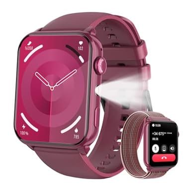 Reloj Inteligente Mujer, 1.91" Smartwatch Mujer con Linterna y Llamadas Bluetooth, Smart Watch con 2 Correas, Notificación, Podómetro, Pulsómetro, Sueño, IP68 Pulsera Actividad para Android iOS