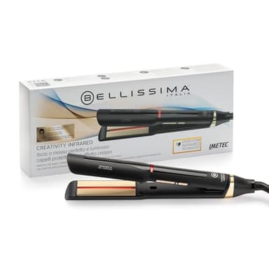 Bellissima Imetec Creativity Infrared, Plancha de pelo, tecnología de infrarrojos, 4 elementos calefactores, revestimiento cerámico ION, 11 temperaturas ajustables de 130 °C a 230 °C