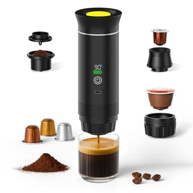 MMOBIEL Cafetera Portátil Máquina de Café Espresso Eléctrica con Base Antideslizante, Auto-Calentable & USB-C – Compatible con Café Molido & Cápsulas para Viaje, Camping, Hogar, Coche, Oficina