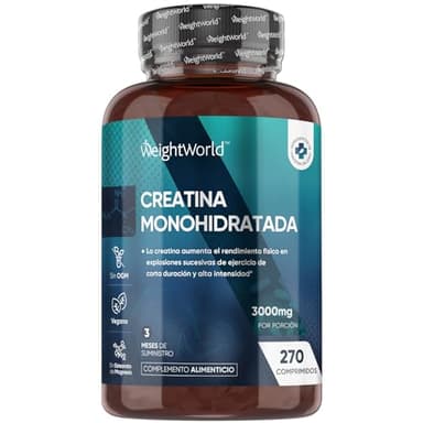 Creatina Monohidratada 3000mg, 270 Comprimidos, 3 Meses de Suministro - Suplemento Deportivo Apto para Veganos, 3 Comprimidos al Día, Sin OGM ni Estearato de Magnesio